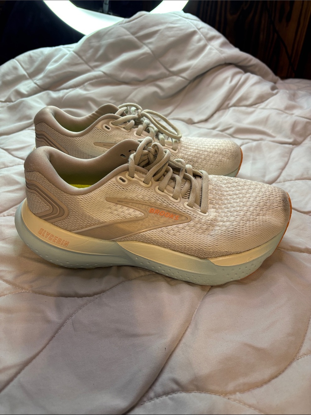 Brooks Women's Running Shoes in Light Tan with Pale Blue Midsole